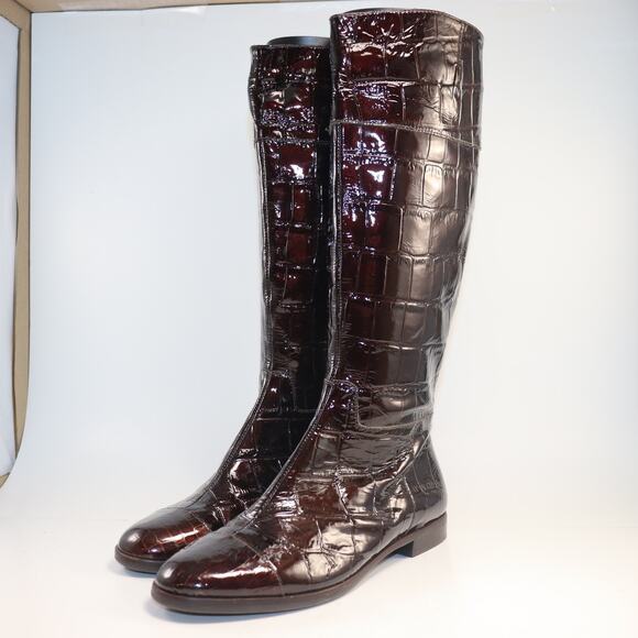 Alex Marie Crocodile Patent Leather Knee High Riding Boot Brown - Picture 2 of 6